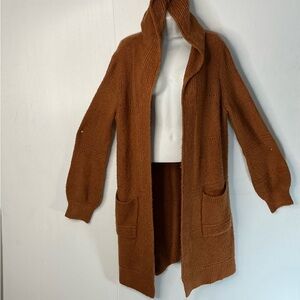 BiBi Cozy Hooded Knit Cardigan in Caramel Brown